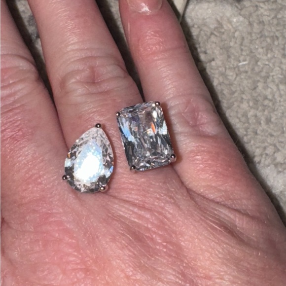 Beautiful Toi et Moi" ring, with pear and radiant large stones sterling silver 8 - Picture 10 of 10